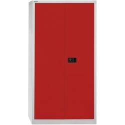 Bisley Universal Flügeltürenschrank Stahl 3 Fachböden abschließbar 914 x 400 x 1.806 mm Hellgrau, Rot Produktbild