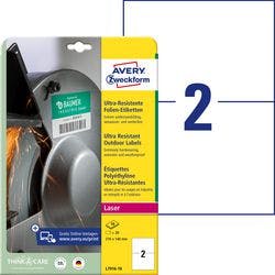 AVERY Zweckform Ultra-Resistent Etiketten L7916-10 Selbsthaftend DIN A4 Weiß 210 x 148 mm 10 Blatt à 2 Etiketten Produktbild