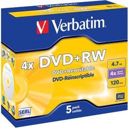 Verbatim DVD+RW Jewelcase Silber 4x 4.7 GB 5 Stück Produktbild