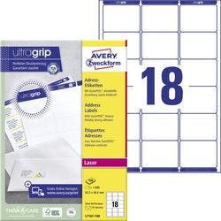 AVERY Zweckform Abziehhilfe QuickPEEL,ultragrip Adressetiketten L7161-100 haftend DIN A4 Weiß 63,5 x 46,6 mm 100 Blatt à 18 Etiketten Produktbild