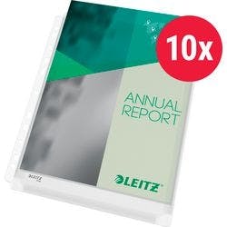 Leitz Premium Prospekthüllen DIN A4 Genarbt Transparent 170 Mikron PVC (Polyvinylchlorid) Oben 11 Löcher 47561003 10 Stück Produktbild