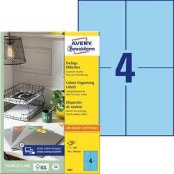 AVERY Zweckform Etiketten 3457 Selbsthaftend DIN A4 Blau 10,5 x 14,8 cm 100 Blatt à 4 Etiketten Produktbild
