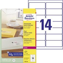 AVERY Zweckform Abziehhilfe QuickPEEL Wasserabweisend Selbsthaftend Adressetiketten L7563-25 Selbsthaftend DIN A4 Transparent 99,1 x 38,1 mm 25 Blatt à 14 Etiketten Produktbild