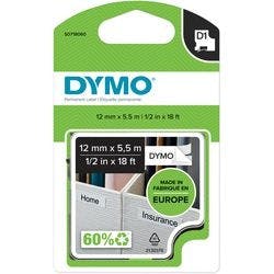 DYMO D1 S0718060 16959 Beschriftungsband Schwarz auf Weiß 12 mm (B) x 5,5 m (L) Produktbild
