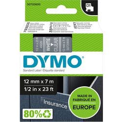 Dymo D1 S0720600 / 45020 Authentic Schriftband Selbstklebend Weißer Druck auf Transparent 12 mm x 7m Produktbild