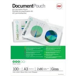 GBC Document Laminierfolien DIN A3 Glänzend 2 x 80 (160) Mikron Transparent 100 Stück Produktbild
