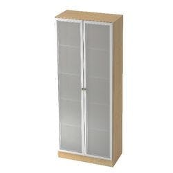 Hammerbacher Glastürenschrank Melaminharzbeschichtete Spanplatte, Milchglas 5 Fachböden 800 x 420 x 2.004 mm Ahorn Braun, Silber Produktbild