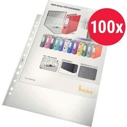 Bene Prospekthüllen DIN A4 Glasklar Glasklar 60 Mikron PP (Polypropylen) Oben 11 Löcher 100 Stück Produktbild
