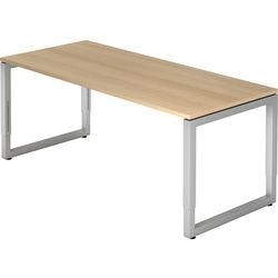 Hammerbacher R Serie Höhenverstellbar Schreibtisch Rechteckig Eiche Holz Silber Wangen-Fuß 1.800 x 650 mm Produktbild