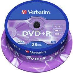 Verbatim DVD+R 16x 4,7 GB Matt Silber Spindel 25 Stück Produktbild