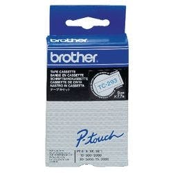 Brother TC-293 Authentic Schriftband Selbstklebend Blauer Druck auf Weiß 9 mm x 7.7m Produktbild