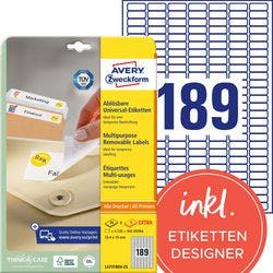 AVERY Zweckform L4731REV-25 Ablösbare Universaletiketten DIN A4 Weiß 25,4 x 10 mm 30 Blatt à 189 Etiketten Produktbild