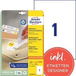 AVERY Zweckform L4735REV-25 Ablösbare Universaletiketten DIN A4 Weiß 210 x 297 mm 30 Blatt à 1 Etiketten Produktbild