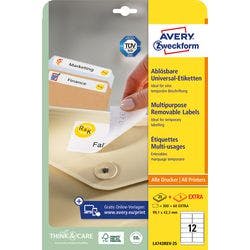 AVERY Zweckform L4743REV-25 Ablösbare Universaletiketten DIN A4 Weiß 99,1 x 42,3 mm 30 Blatt à 12 Etiketten Produktbild