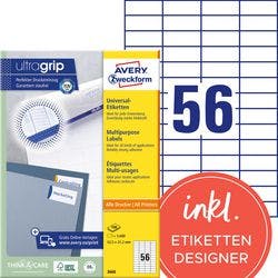 AVERY Zweckform ultragrip Universaletiketten 3668 Selbsthaftend DIN A4 Weiß 52,5 x 21,2 mm 100 Blatt à 56 Etiketten Produktbild