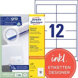 AVERY Zweckform Abziehhilfe QuickPEEL,ultragrip Universaletiketten 3659 Selbsthaftend DIN A4 Weiß 97 x 42,3 mm 100 Blatt à 12 Etiketten Produktbild