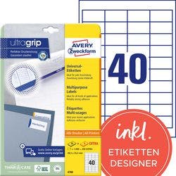 AVERY Zweckform Abziehhilfe QuickPEEL,ultragrip Universaletiketten 4780 Selbsthaftend DIN A4 Weiß 48,5 x 25,4 mm 30 Blatt à 40 Etiketten Produktbild