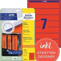 AVERY Zweckform ultragrip Ordneretiketten L4762-20 Selbsthaftend DIN A4 Rot 3,8 x 19,2 cm 20 Blatt à 7 Etiketten Produktbild