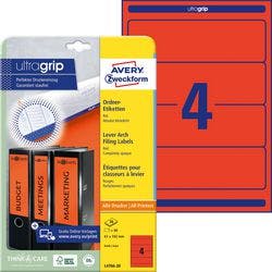 AVERY Zweckform UltraGrip Rückenschilder L4766-20 Haftend DIN A4 Rot 61 x 192 mm 20 Blatt à 4 Etiketten Produktbild