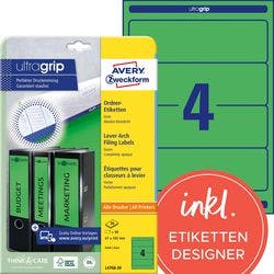 AVERY Zweckform ultragrip Ordneretiketten L4768-20 Selbsthaftend DIN A4 Grün 6,1 x 19,2 cm 20 Blatt à 4 Etiketten Produktbild