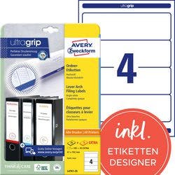 AVERY Zweckform ultragrip Rückenschilder L4761-25 Selbsthaftend DIN A4 Weiß 6,1 x 19,2 cm 25 Blatt à 4 Etiketten Produktbild