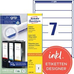 AVERY Zweckform Ultragrip Rückenschilder L4760-100 Haftend DIN A4 Weiß 38 x 192 mm 100 Blatt à 7 Etiketten Produktbild