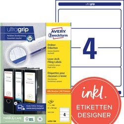 AVERY Zweckform ultragrip Ordneretiketten L4761-100 Selbsthaftend DIN A4 Weiß 6,1 x 19,2 cm 100 Blatt à 4 Etiketten Produktbild