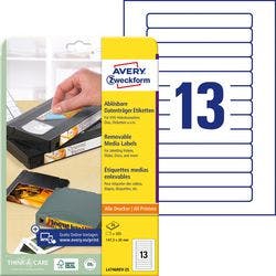 AVERY Zweckform Ablösbar CD/DVD Etiketten L4746REV-25 haftend DIN A4 Weiß 147,3 x 20 mm 25 Blatt à 13 Etiketten Produktbild