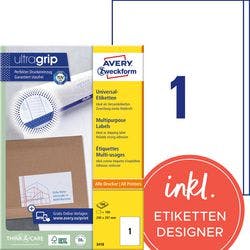 AVERY Zweckform ultragrip Universaletiketten 3418 Selbsthaftend DIN A4 Weiß 200 x 297 mm 100 Blatt à 1 Etiketten Produktbild