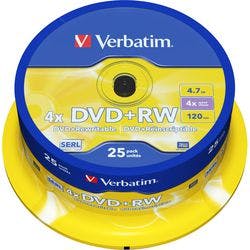 Verbatim DVD+RW Spindle Silber 4x 4.7 GB 25 Stück Produktbild