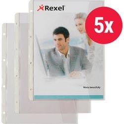 Hetzel Prospekthüllen DIN A4 Genarbt Transparent 140 Mikron PVC (Polyvinylchlorid) Rechts 4 Löcher 5 Stück Produktbild