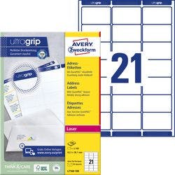 AVERY Zweckform Abziehhilfe QuickPEEL, ultragrip Adressetiketten L7160-100 Ja DIN A4 Weiß 63,5 x 38,1 mm 100 Blatt à 21 Etiketten Produktbild