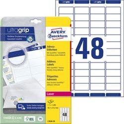 AVERY Zweckform Abziehhilfe QuickPEEL,ultragrip Adressetiketten L7636-25 Selbsthaftend DIN A4 Weiß 45,7 x 21,2 mm 25 Blatt à 48 Etiketten Produktbild