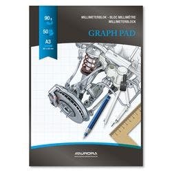 AURORA A3 Schwarzer Papiereinband Graphikblock kariert Milimeter 50 Blatt Produktbild