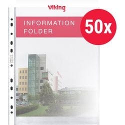 Viking Prospekthüllen Recycled DIN A4 Glasklar Transparent 80 Mikron PP (Polypropylen) Oben 11 Löcher 50 Stück Produktbild