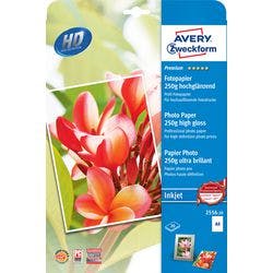 AVERY Zweckform Inkjet Premium Fotopapier Glänzend DIN A4 250 g/m² Weiß 20 Blatt Produktbild