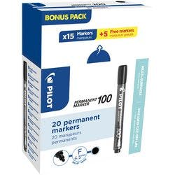 Pilot 100 Permanentmarker Fein Rundspitze 1 mm Schwarz 20 Stück Produktbild