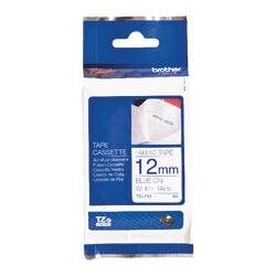 Brother TZe-FA3 Authentic Textilband Selbstklebend Blauer Druck auf Weiß 12 mm x 3 m Produktbild