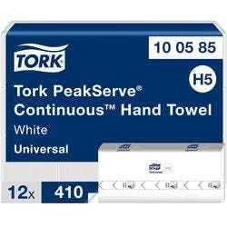 Tork PeakServe Falthandtücher H5 Weiß 1-lagig 100585 12 Stück à 410 Blatt Produktbild