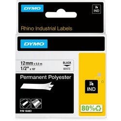 Dymo IND S0718210 / 18483 Authentic Rhino Polyester Schriftband Selbstklebend Schwarzer Druck auf Weiß 12 mm x 5.5m Produktbild