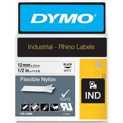 Dymo IND S0718100 / 18488 Authentic Rhino Flexibles Nylon Schriftband Selbstklebend Schwarzer Druck auf Weiß 12 mm x 3.5m Produktbild