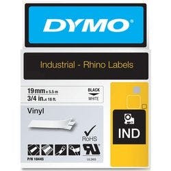 Dymo IND S0718620 / 18445 Authentic Rhino Vinyl Schriftband Selbstklebend Schwarzer Druck auf Weiß 19 mm x 5.5m Produktbild