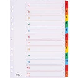 Viking 1 bis 12 Register DIN A4 Farbig sortiert Farbig sortiert 12-teilig Pappkarton 11 Löcher Produktbild
