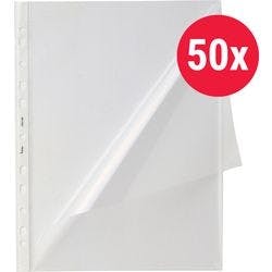 Bene Prospekthüllen DIN A4 Glasklar Glasklar, Transparent 140 Mikron PP (Polypropylen) Oben und links 11 Löcher 50 Stück Produktbild