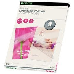 Leitz iLAM Premium Laminierfolien DIN A3 Glänzend 125 Mikron (2 x 125) Transparent 100 Stück Produktbild