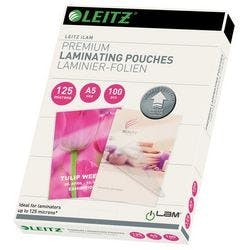 Leitz iLAM Premium Laminierfolien DIN A5 Glänzend 125 Mikron (2 x 125) Transparent 100 Stück Produktbild