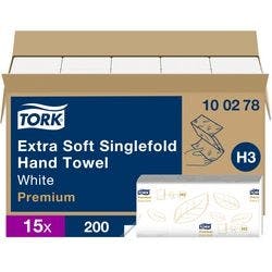 Tork Premium Falthandtücher H3 V-falz Weiß 2-lagig 100278 15 Stück à 200 Blatt Produktbild