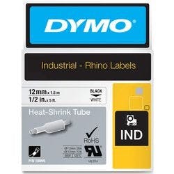 DYMO Heißschrumpfschlauch RHINO 18055 Schwarzer Druck auf Weiß 12 mm x 1,5 m Produktbild