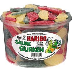 Haribo Saure Gurken Erdbeere, Himbeere, Zitrone Fruchtgummi 150 Stück Packung 1350 g Produktbild