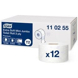 Tork Premium Mini Jumbo Toilettenpapier T2 3-lagig 110255 12 Rollen à 600 Blatt Produktbild